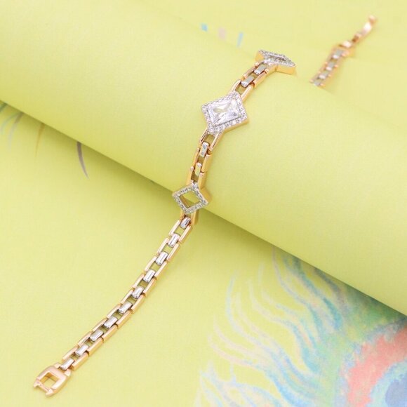 "Elegant Rose Gold+Silver Geometric Stone Bracelet, XPBL0846 - Picture 1 of 13